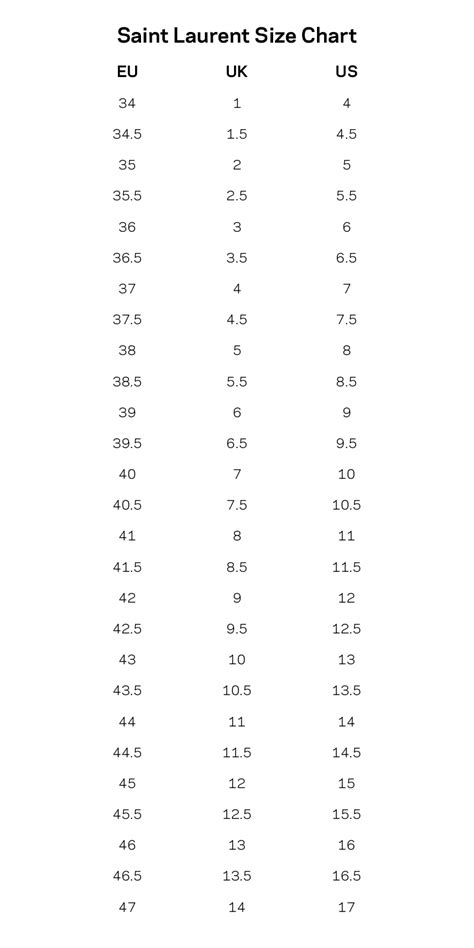 ysl london 20 fit|YSL yst laurent size chart.